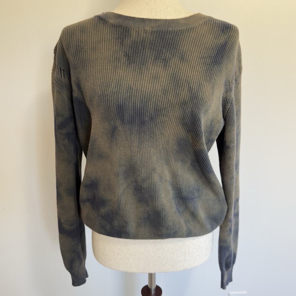 Fate “Somewhere In LA” Green Distressed XS Pullover Cotton Sweater Crew Neck